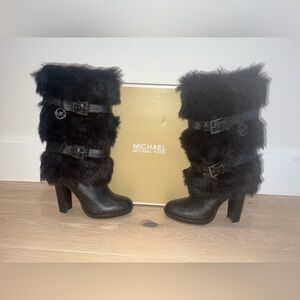 Michael Kors Black Faux Fur Carlie Boots Size 6